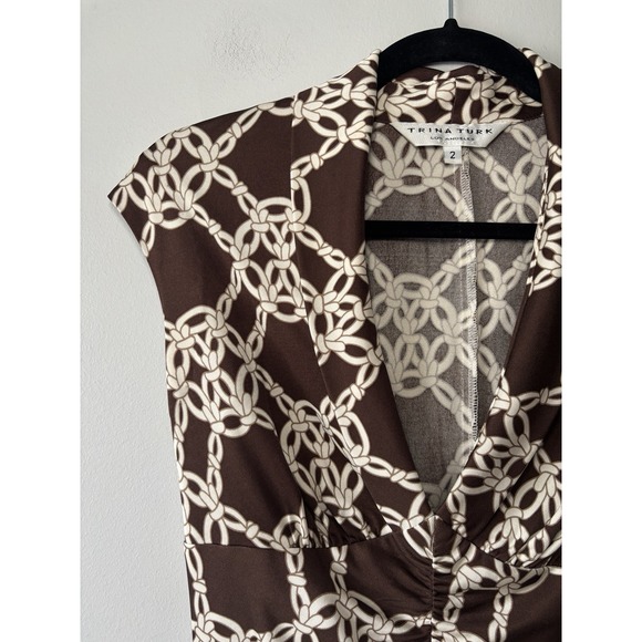 Trina Turk Women's Brown Patterned Silk Jersey Shift‎ Dress Size 2 Business - Picture 2 of 6